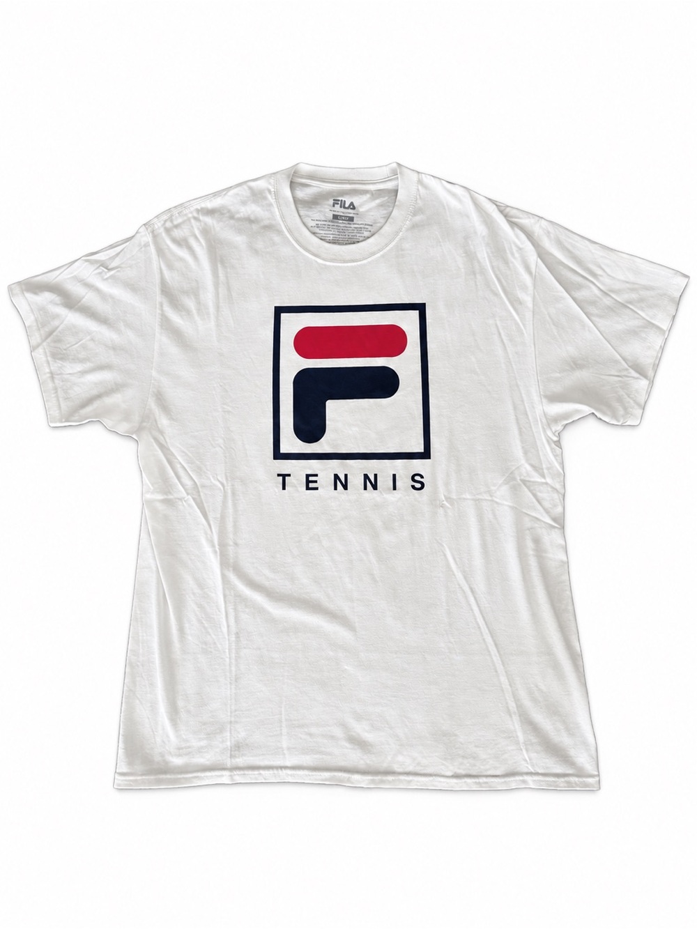 Fila White Short Sleeve Tennis Logo Tee with Red & Navy Details